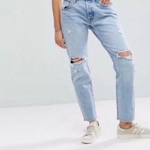 Levi 501 Distressed Tapered Jeans